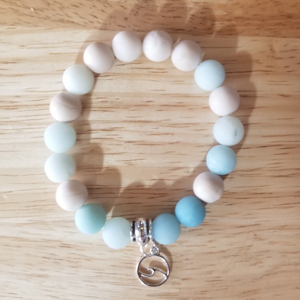Amazonite and River Stone Stretch Bracelet Handcrafted